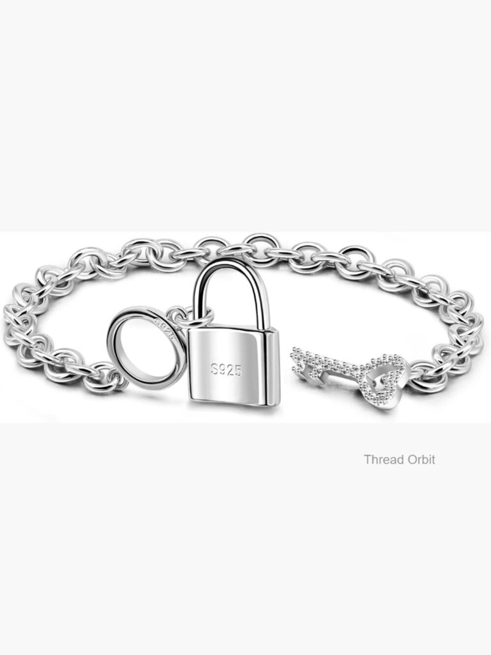 925 Sterling Silver Key Lock Pendant Bangle Bracelet